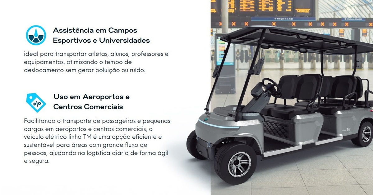 Regras e permissões para circulação de veículos em áreas nobres Benefícios do veículo elétrico da linha TM para transporte ágil em grandes espaços