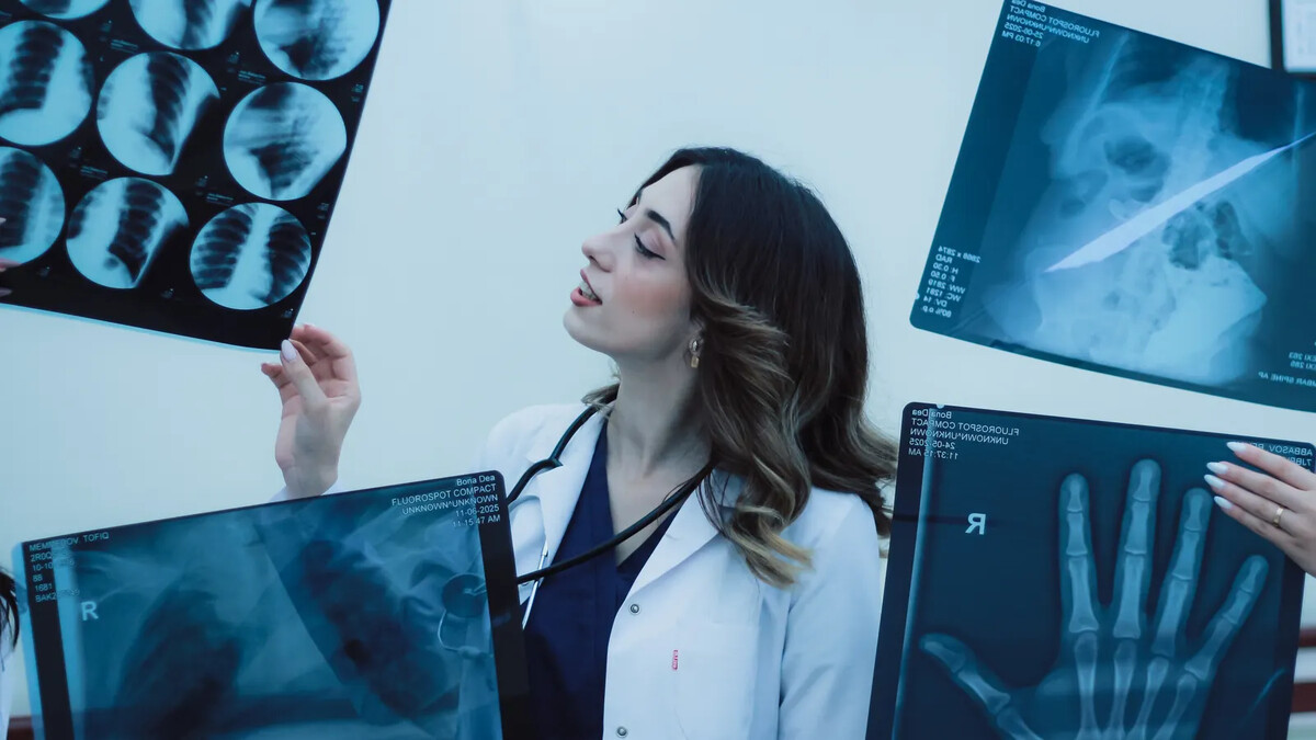 Profissional de saúde observa imagens de exames